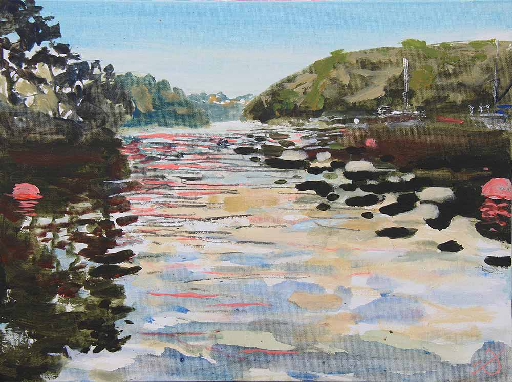 Painting of the Helford River by canoe by artist Joe Webster