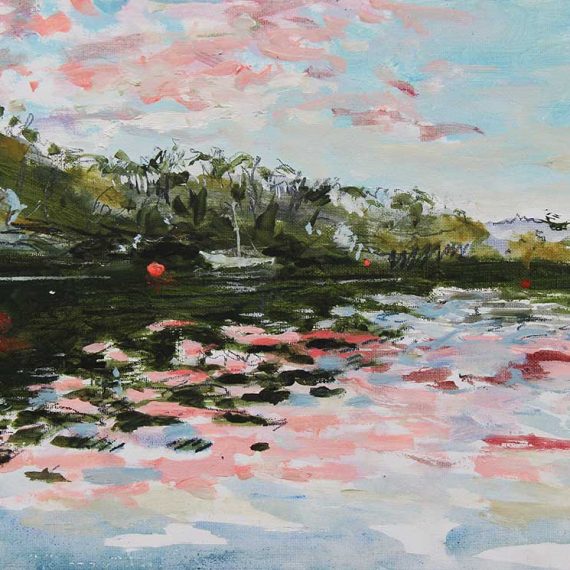 Painting from a canoe of the Helford River, Cornwall by artist Joe Webster